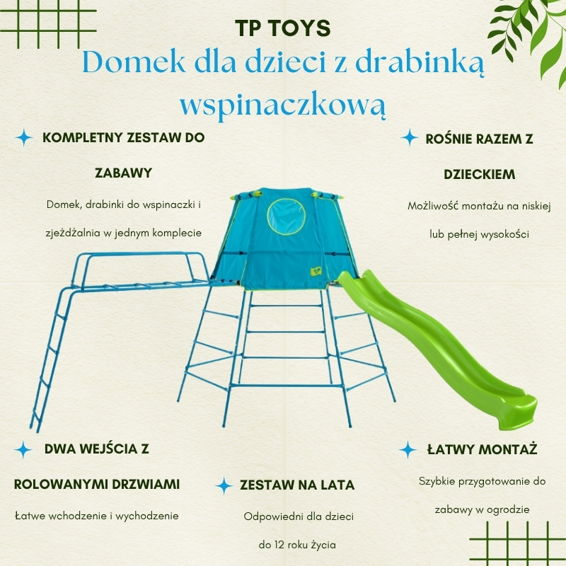 Plac Zabaw Domek Z Drabinkami Wspinaczkowymi I Zjeżdżalnią Dla Dzieci Domek Ogrodowy Do Wspinaczki Tp Toys