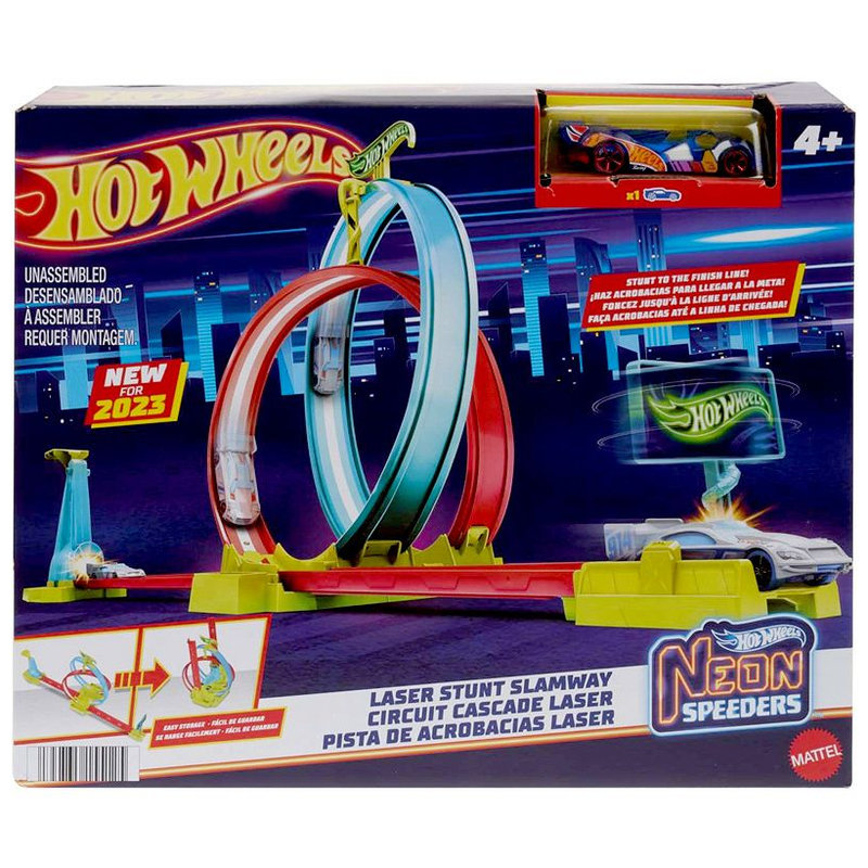 Hot Wheels Neon Speeders Set Neon Superbucle Buclă Piste Lansator + Mașinuță 4+