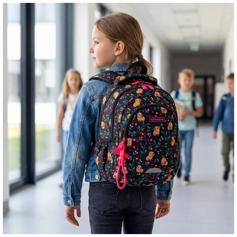 Astrabag Plecak Szkolny Trzykomorowy Pojemny Młodzieżowy Odblaski Lekki Flower Capy
