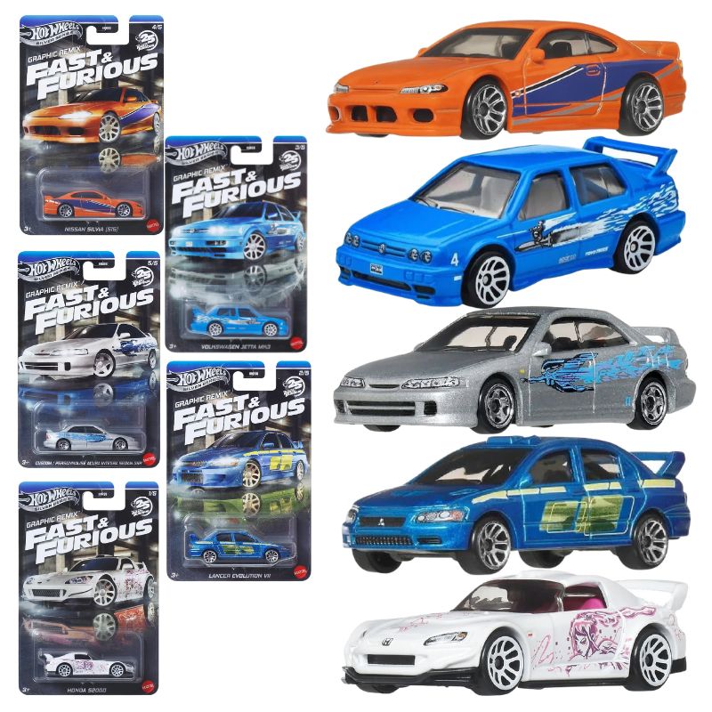 Zestaw Autek 5 x Hot Wheels Szybcy I Wściekli Fast & Furious Graphic Remix Autko Samochodzik Resorak HNR88 JBY44 JBY45 JBY46 JBY47 JBY48