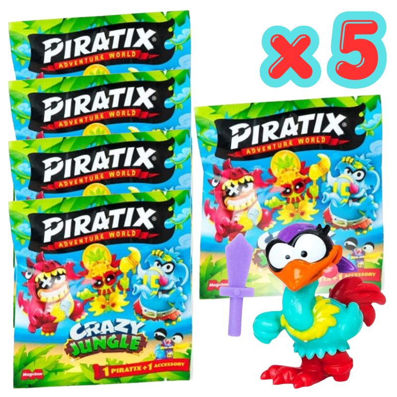 Zestaw 5x Kolekcjonerska Saszetka Z Figurką Piratix Crazy Jungle
