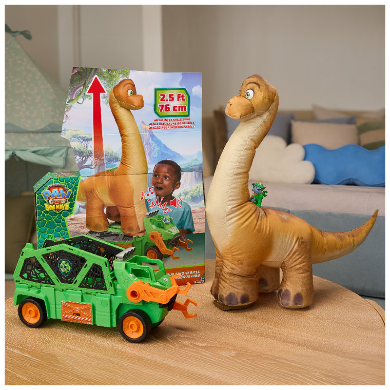 Psi Patrol i Dinozaury Dino Film Mega Pojazd Interaktywny XXL Z Dmuchanym Dinozaurem Dźwięk 3+