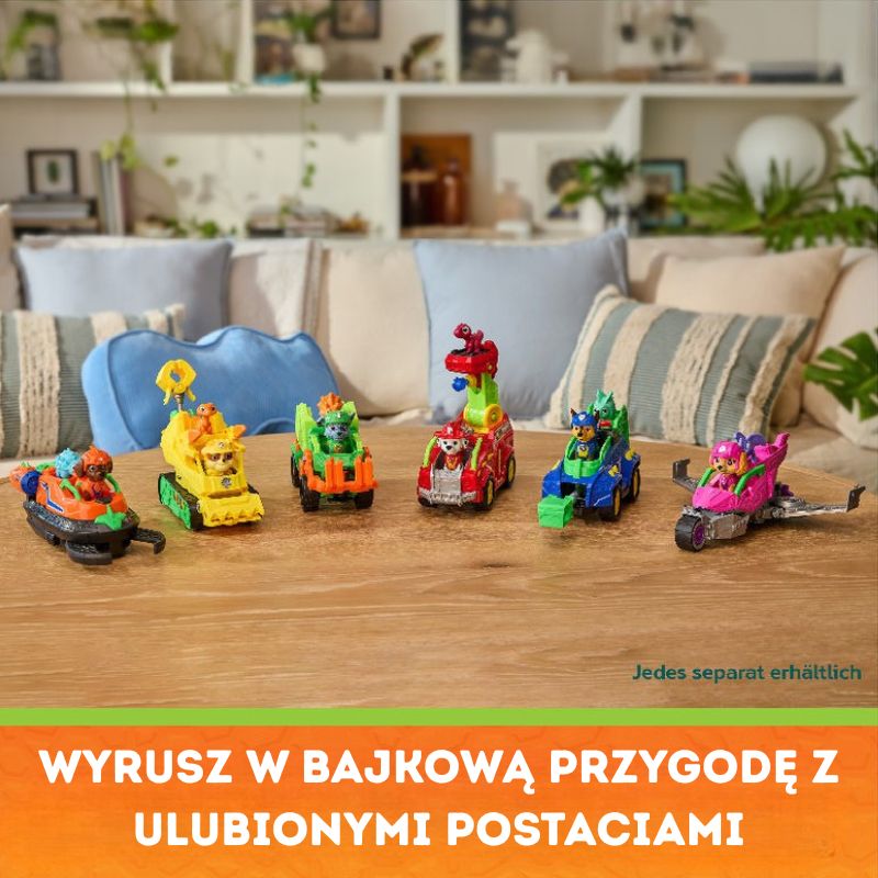 Psi Patrol i Dinozaury Dino Film Pojazd Krążownik Transporter Figurka Marshall + Dinozaur