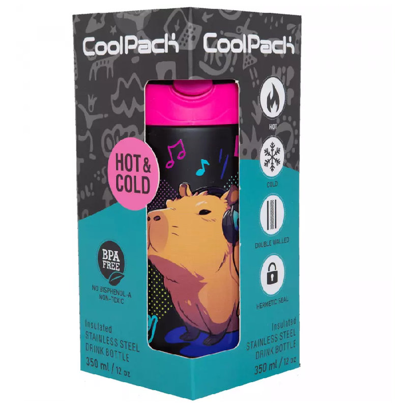 Butelka Termiczna Ze Stali Nierdzewnej Coolpack Capybara Music 350 ML Do Szkoły Dla Dzieci