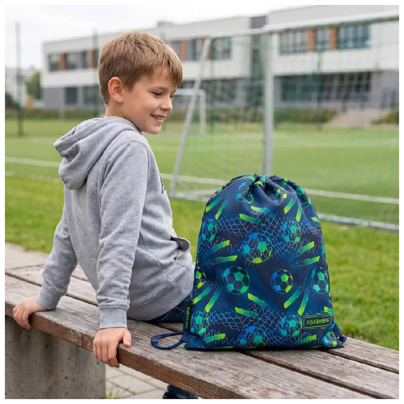Set Școlar 2în1 Astra Rucsac Trei Compartimente Spațios + Saciță pentru Încălțăminte Sportivă Educație Fizică Football