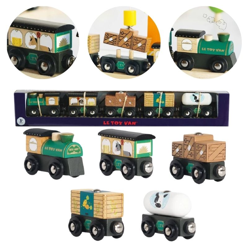  Trenulet Lemnos Le Toy Van din Lemn pentru Copii Jucărie Vehicul Tren de Lemn Set Locomotivă