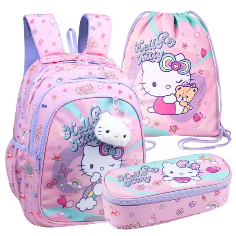 Set Școlar 3în1 Coolpack Rucsac cu Trei Compartimente Spațios + Penar cu Clapetă + Săculeț pentru Încălțăminte Sport WF Hello Kitty
