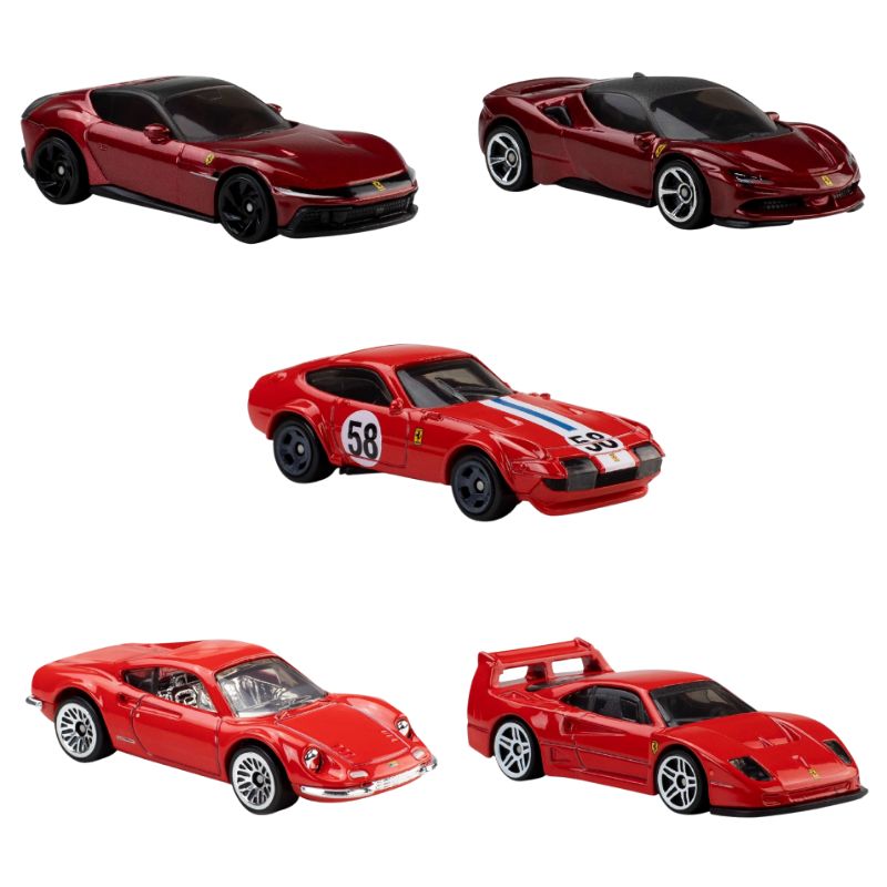 Hot Wheels Zestaw 5 Autek Ferrari Pojazdy 5-pak Samochody Wyścigowe Autka Kolekcjonerskie