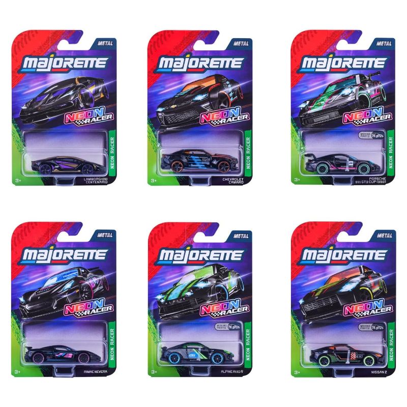 Set de 6 Mașini Metalice Majorette Neon Racer Premium Cars în Scală 1:64